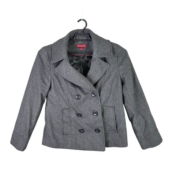 Womens Gray Merona Wool Blend Peacoat Double-Breasted Fully Lined Size L - Picture 1 of 6